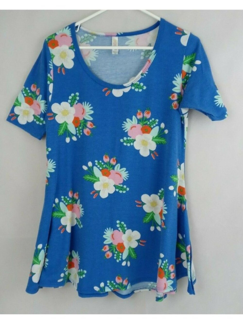 LuLaRoe Irma Tunic Blue With Orange & White Floral Design Size XS